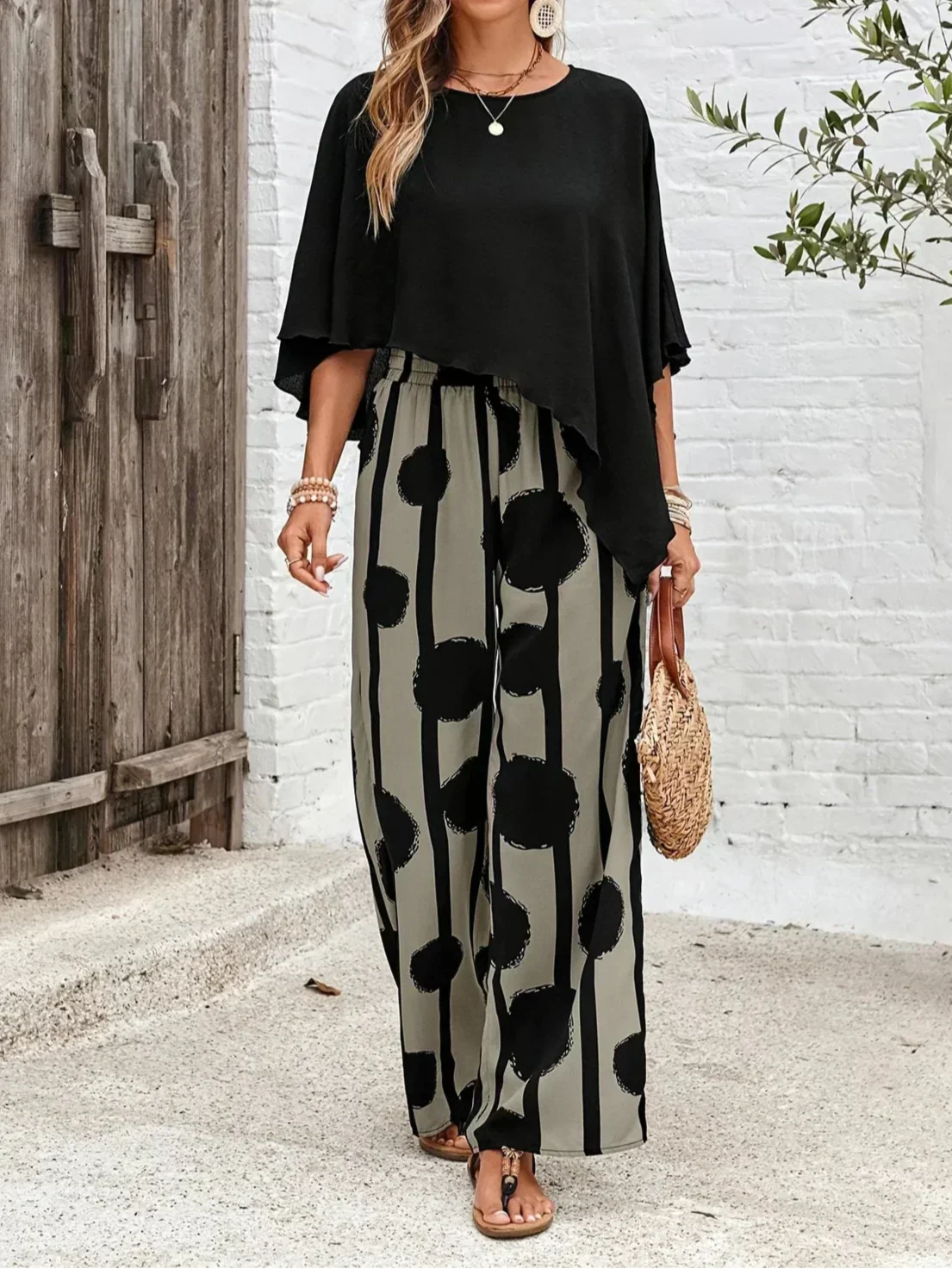 Valeriana™ | Komplet s asymetrickým topem a boho kalhotami
