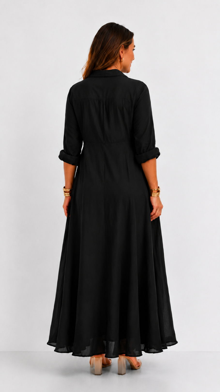Céline | Volné černé maxi šaty s knoflíky